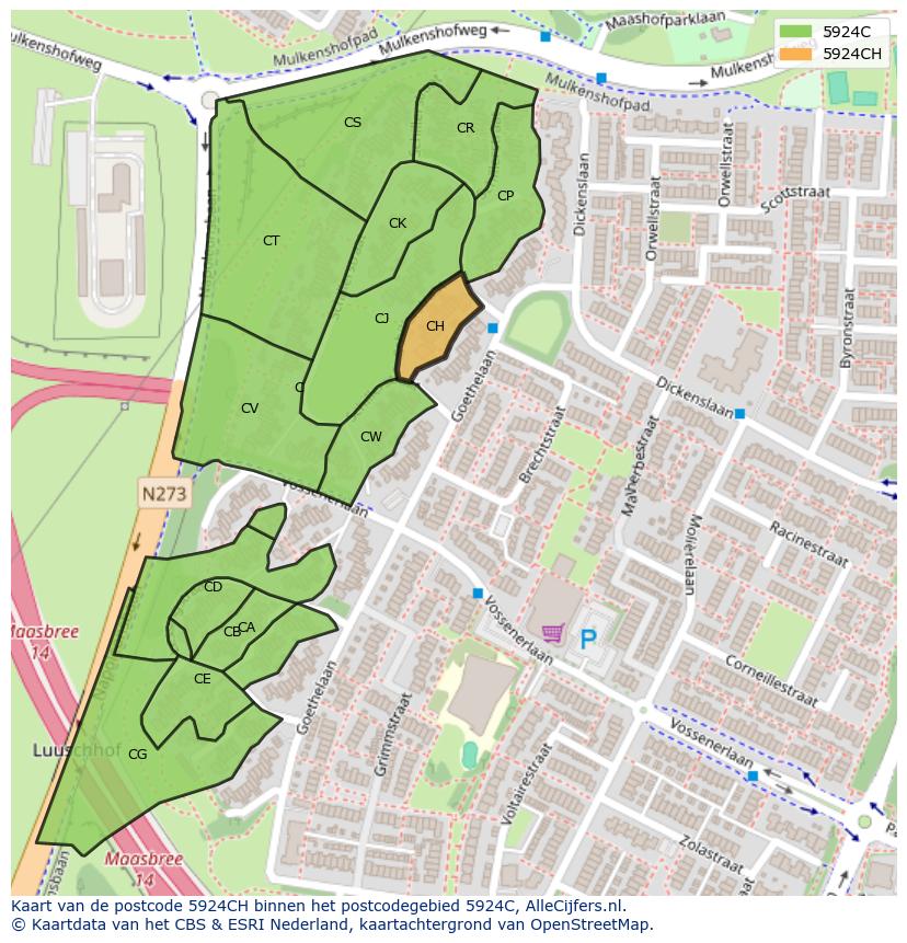 Afbeelding van het postcodegebied 5924 CH op de kaart.