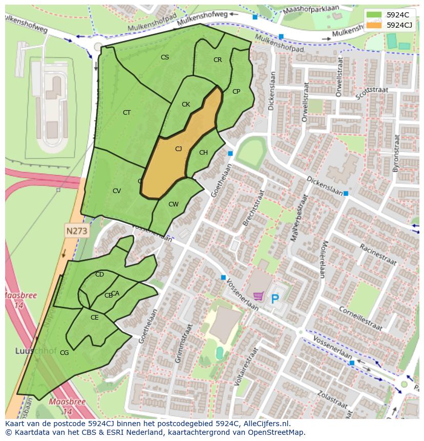 Afbeelding van het postcodegebied 5924 CJ op de kaart.