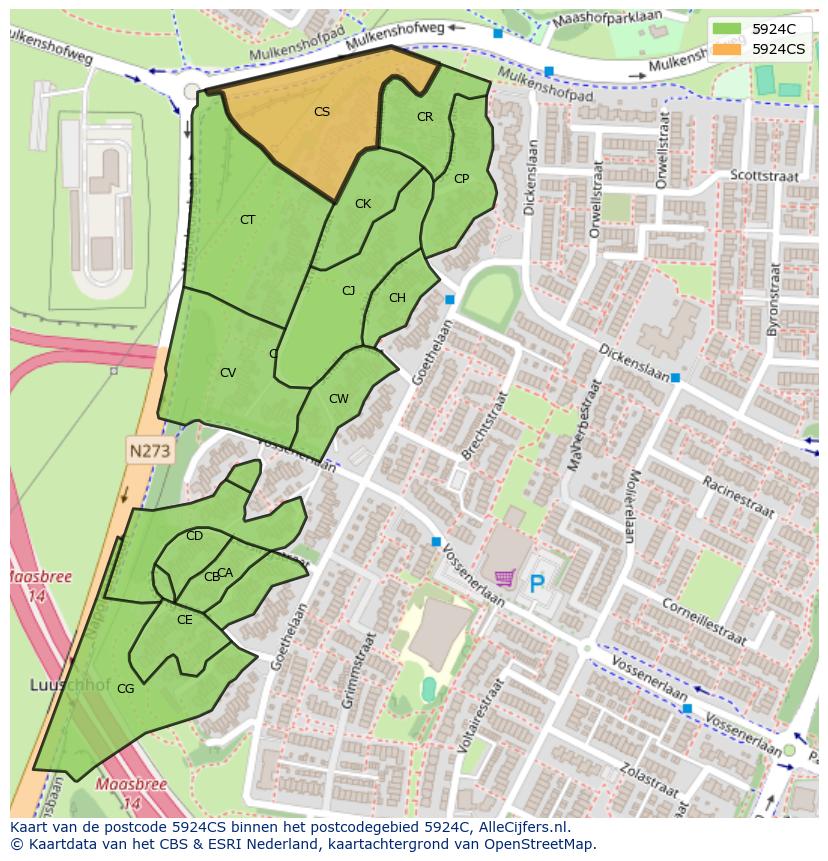 Afbeelding van het postcodegebied 5924 CS op de kaart.