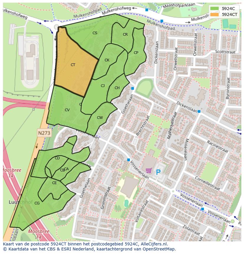 Afbeelding van het postcodegebied 5924 CT op de kaart.