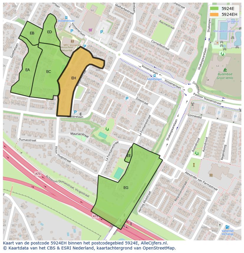 Afbeelding van het postcodegebied 5924 EH op de kaart.