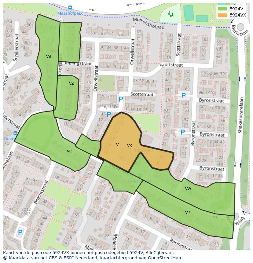 Afbeelding van het postcodegebied 5924 VX op de kaart.