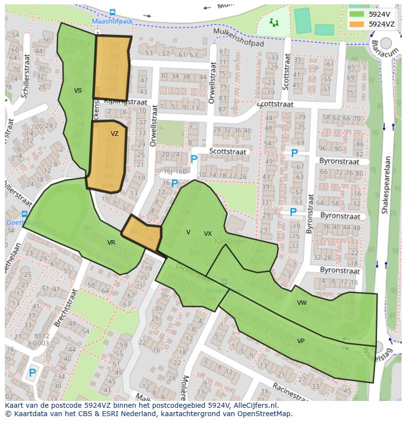 Afbeelding van het postcodegebied 5924 VZ op de kaart.