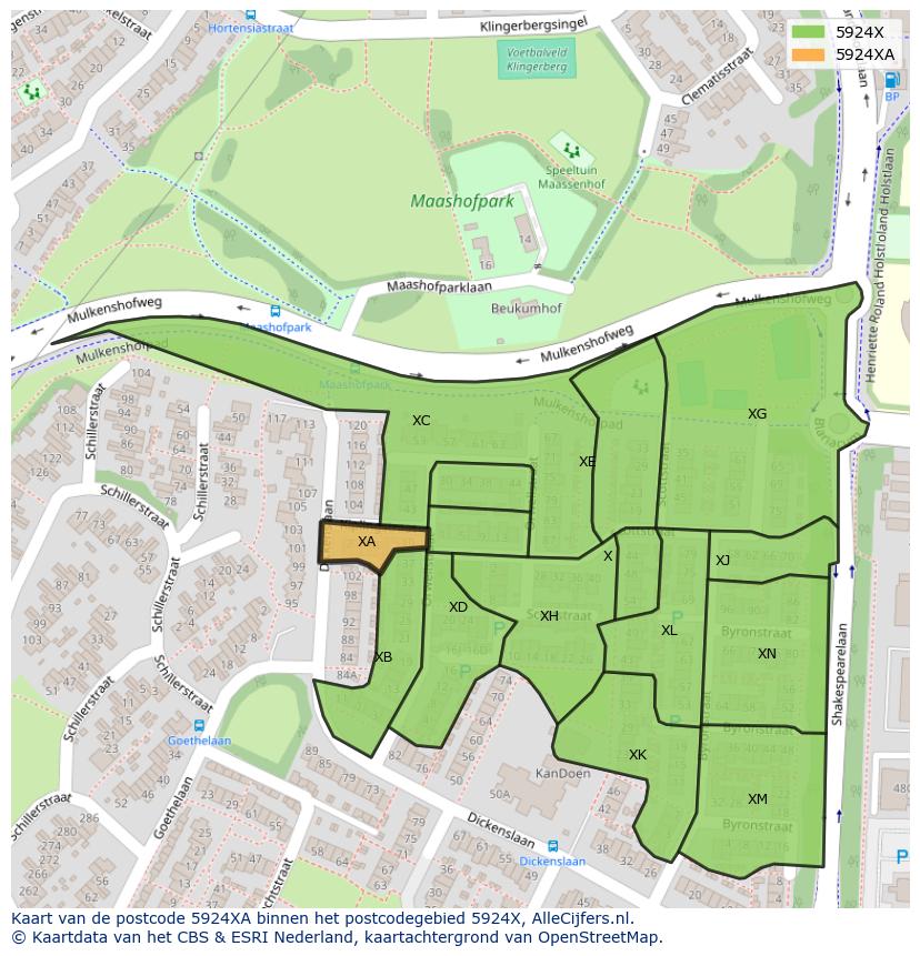 Afbeelding van het postcodegebied 5924 XA op de kaart.