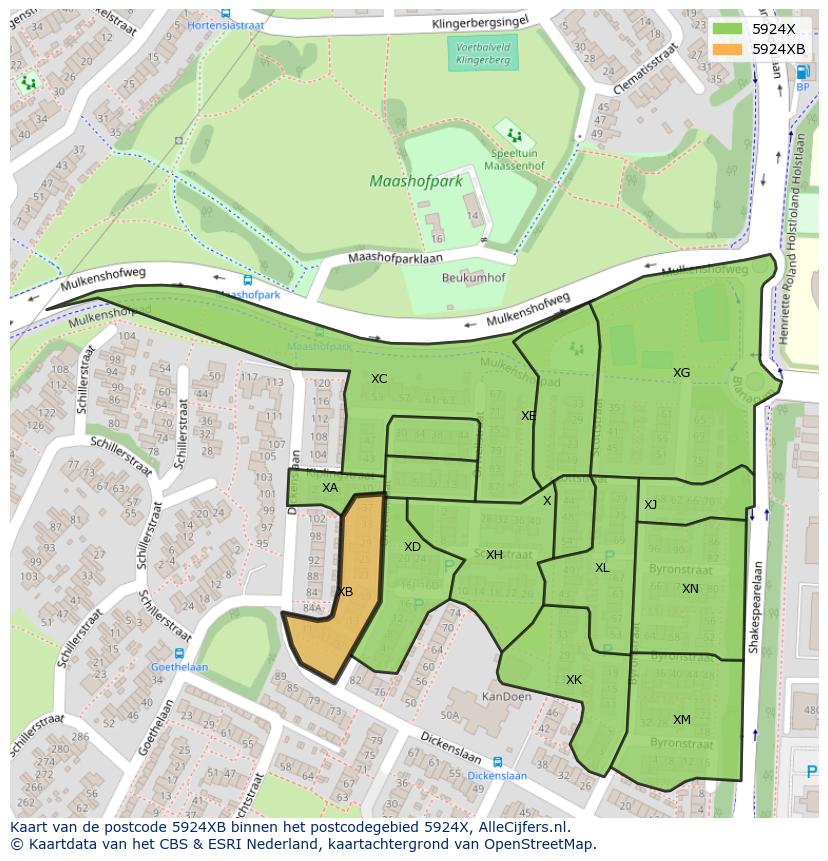 Afbeelding van het postcodegebied 5924 XB op de kaart.
