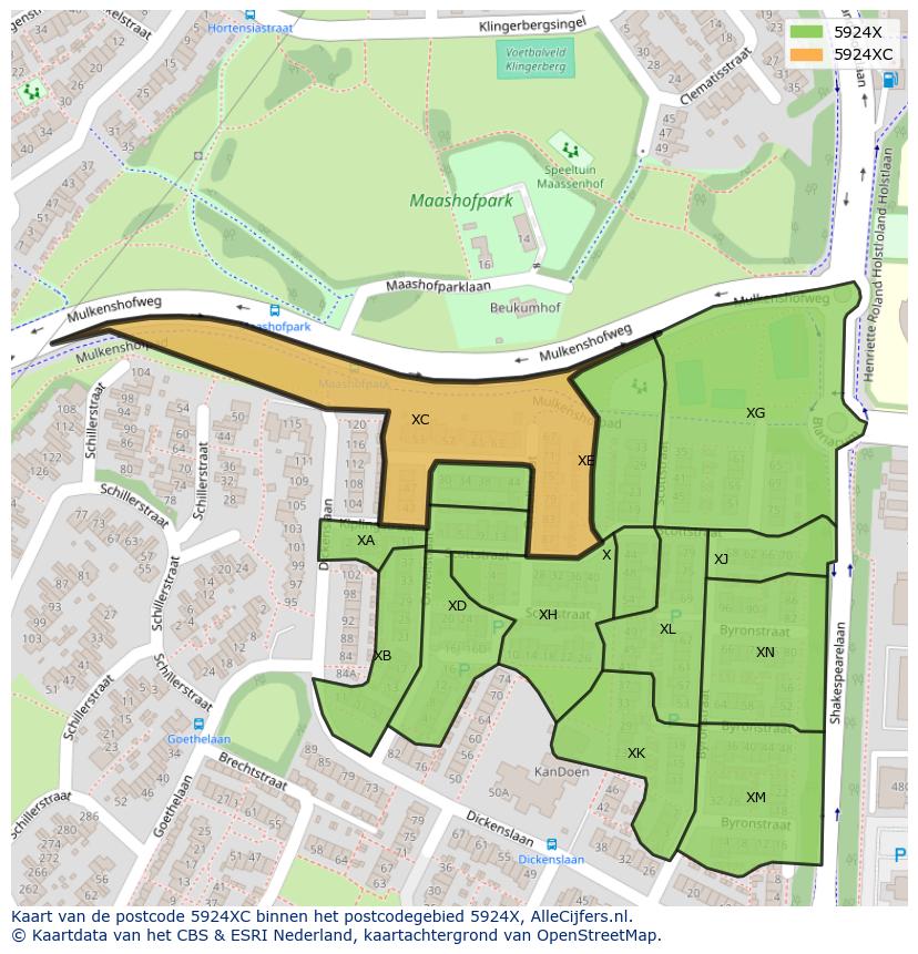 Afbeelding van het postcodegebied 5924 XC op de kaart.