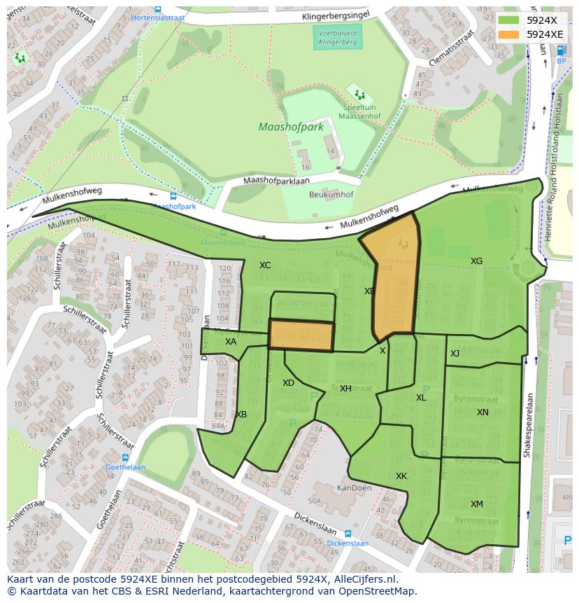 Afbeelding van het postcodegebied 5924 XE op de kaart.