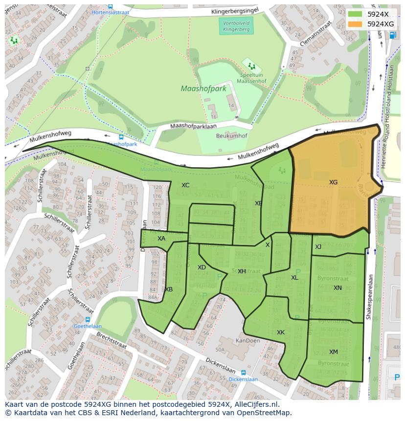 Afbeelding van het postcodegebied 5924 XG op de kaart.