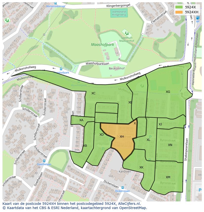 Afbeelding van het postcodegebied 5924 XH op de kaart.