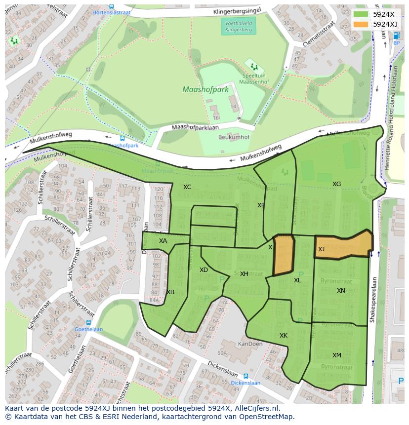 Afbeelding van het postcodegebied 5924 XJ op de kaart.