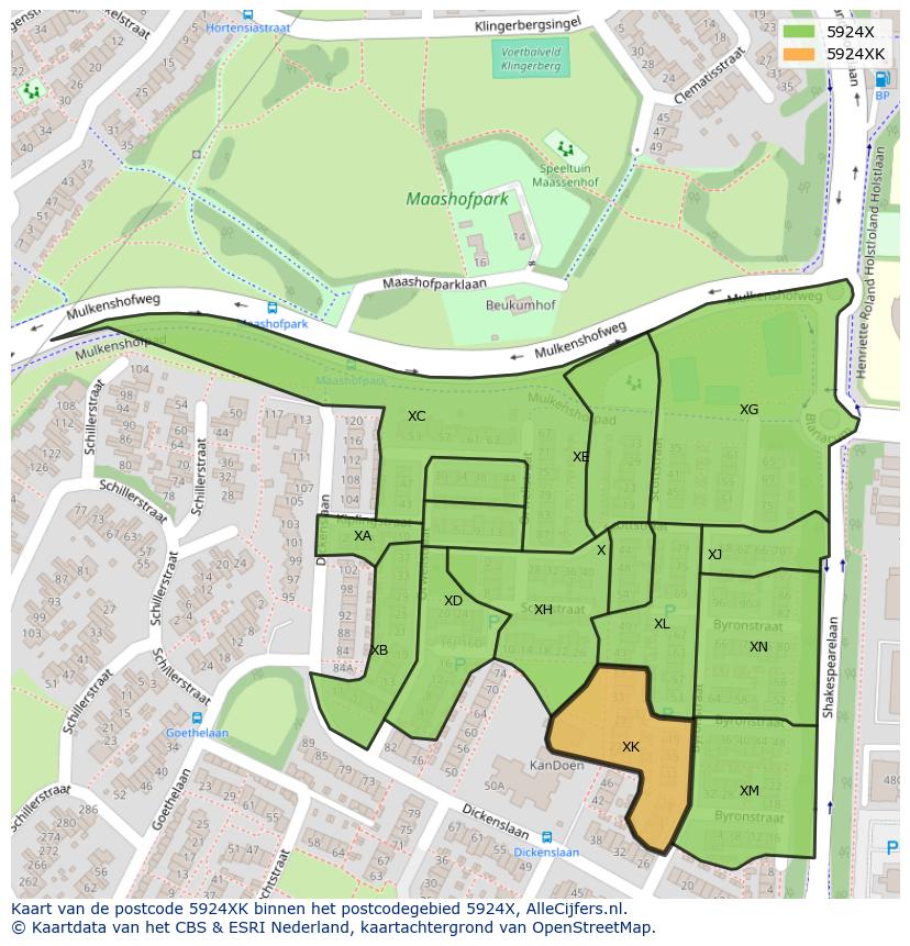 Afbeelding van het postcodegebied 5924 XK op de kaart.