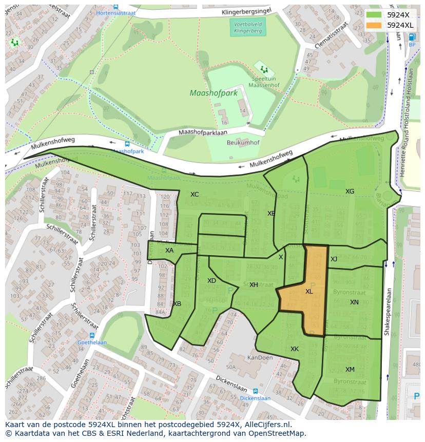 Afbeelding van het postcodegebied 5924 XL op de kaart.