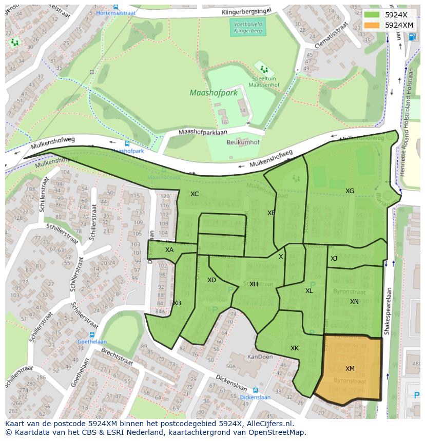 Afbeelding van het postcodegebied 5924 XM op de kaart.
