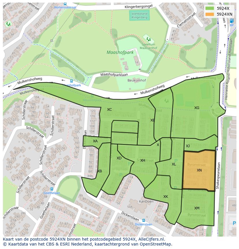 Afbeelding van het postcodegebied 5924 XN op de kaart.