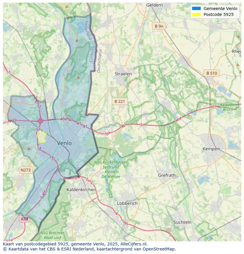 Afbeelding van het postcodegebied 5925 op de kaart.