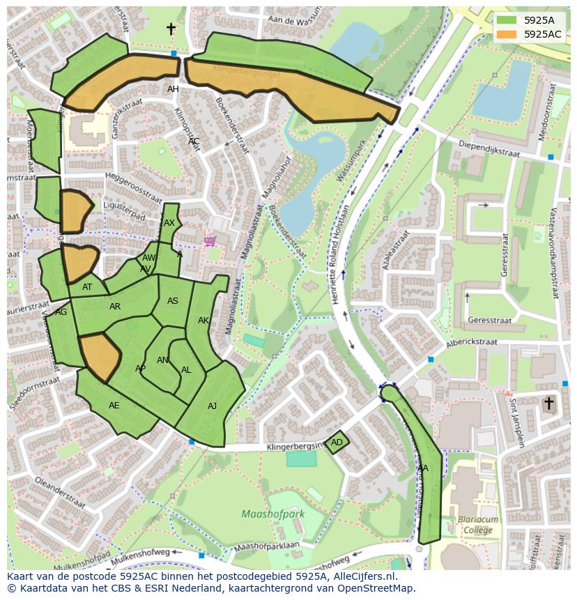 Afbeelding van het postcodegebied 5925 AC op de kaart.