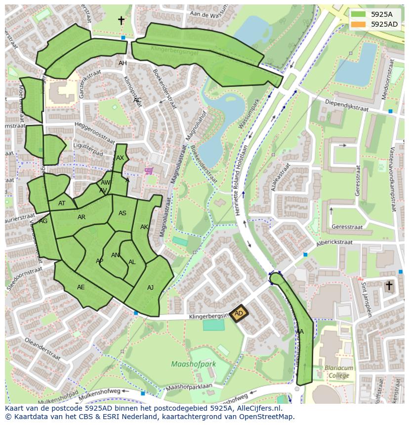 Afbeelding van het postcodegebied 5925 AD op de kaart.