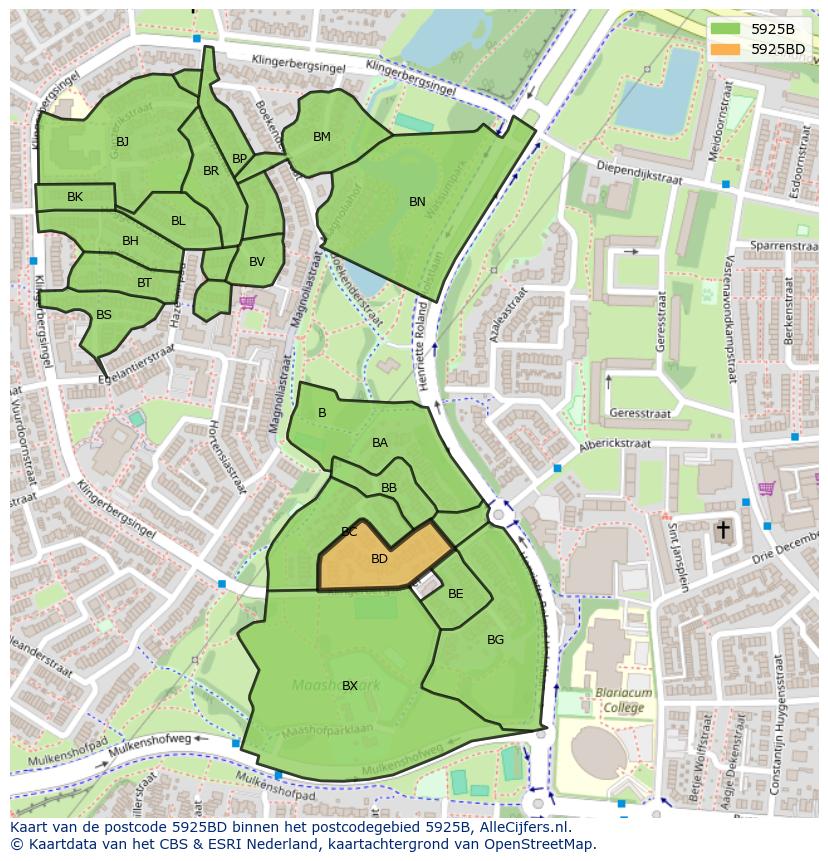 Afbeelding van het postcodegebied 5925 BD op de kaart.