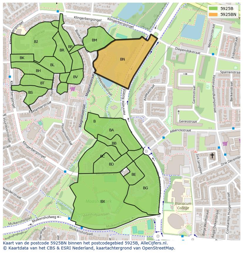 Afbeelding van het postcodegebied 5925 BN op de kaart.