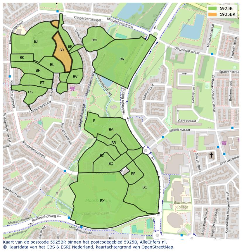 Afbeelding van het postcodegebied 5925 BR op de kaart.