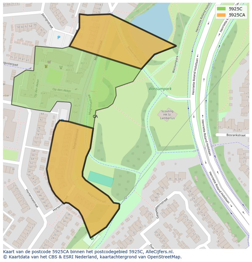 Afbeelding van het postcodegebied 5925 CA op de kaart.