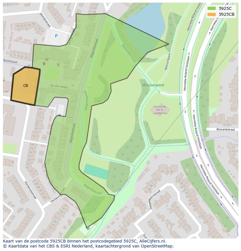 Afbeelding van het postcodegebied 5925 CB op de kaart.