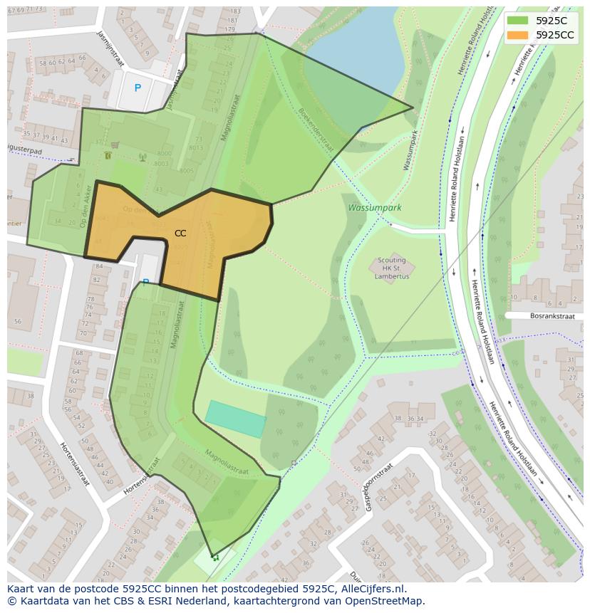 Afbeelding van het postcodegebied 5925 CC op de kaart.