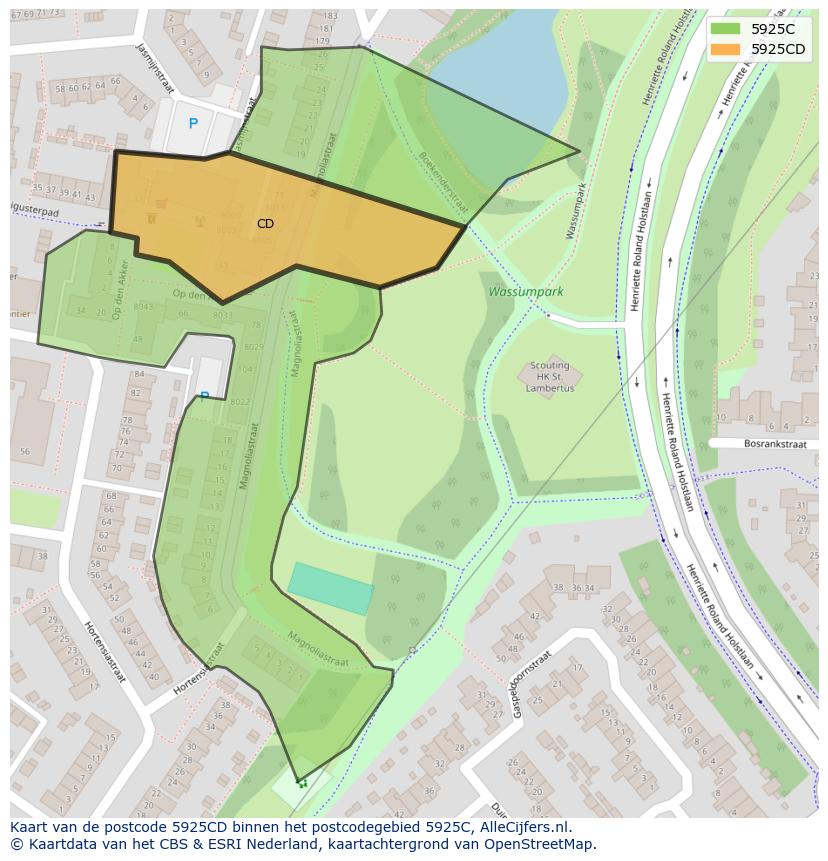 Afbeelding van het postcodegebied 5925 CD op de kaart.