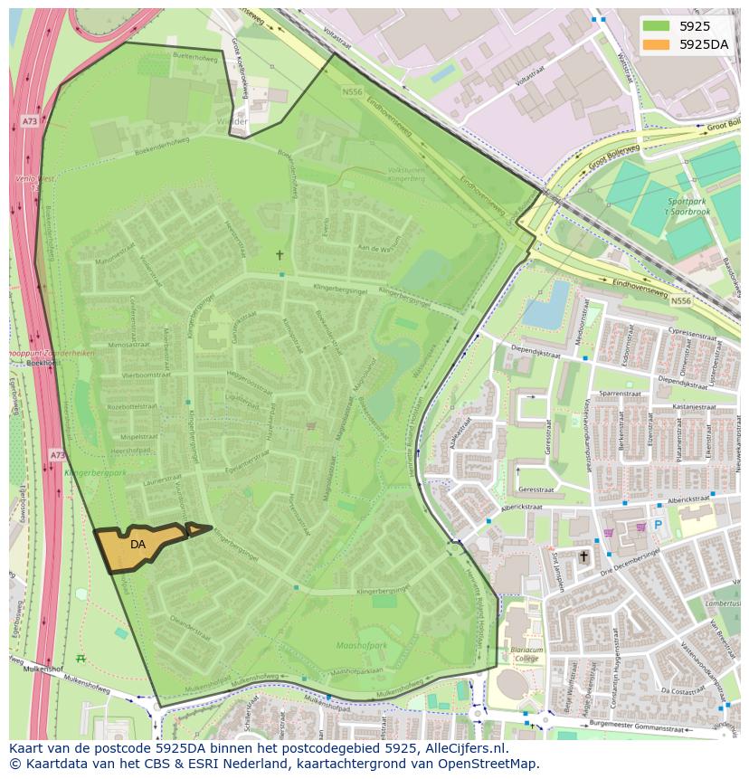 Afbeelding van het postcodegebied 5925 DA op de kaart.