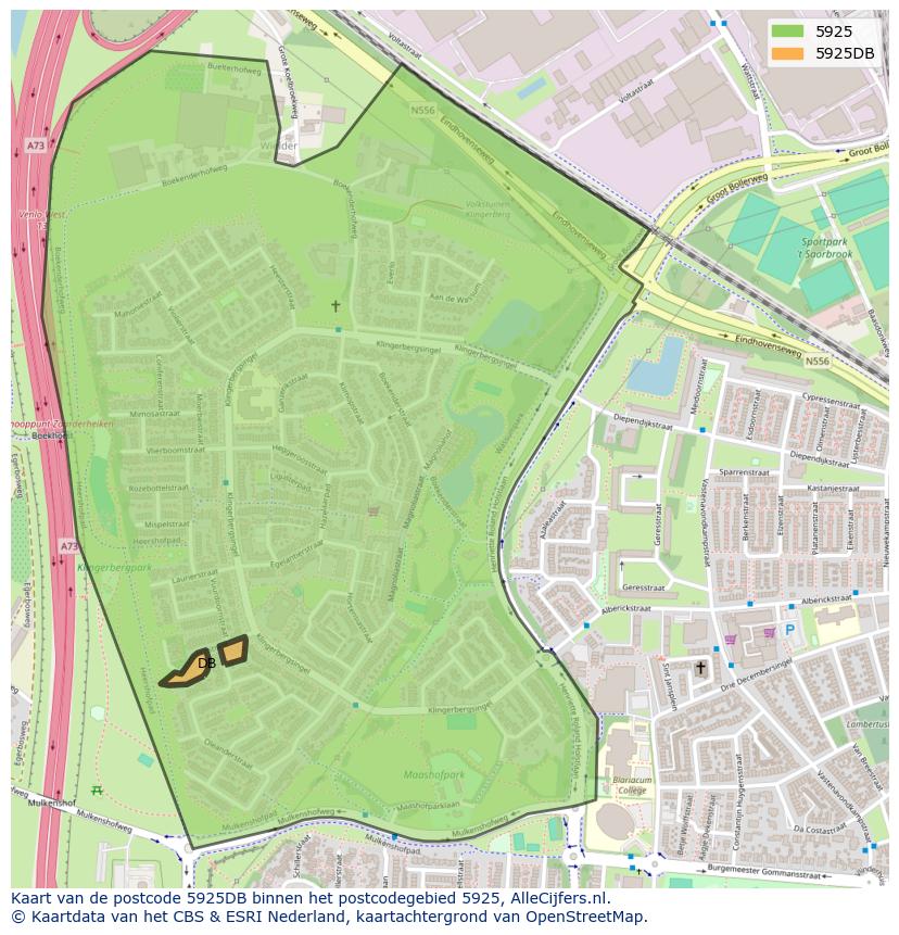 Afbeelding van het postcodegebied 5925 DB op de kaart.