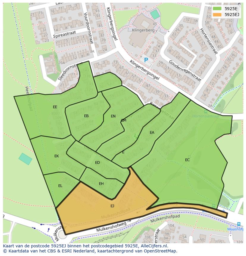 Afbeelding van het postcodegebied 5925 EJ op de kaart.