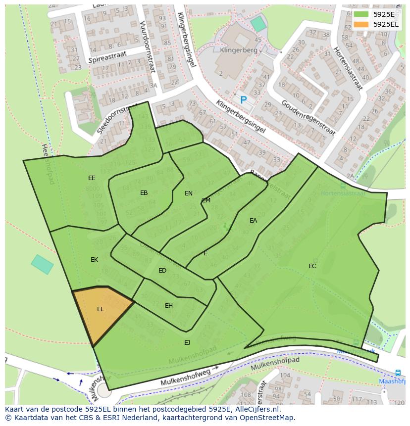 Afbeelding van het postcodegebied 5925 EL op de kaart.