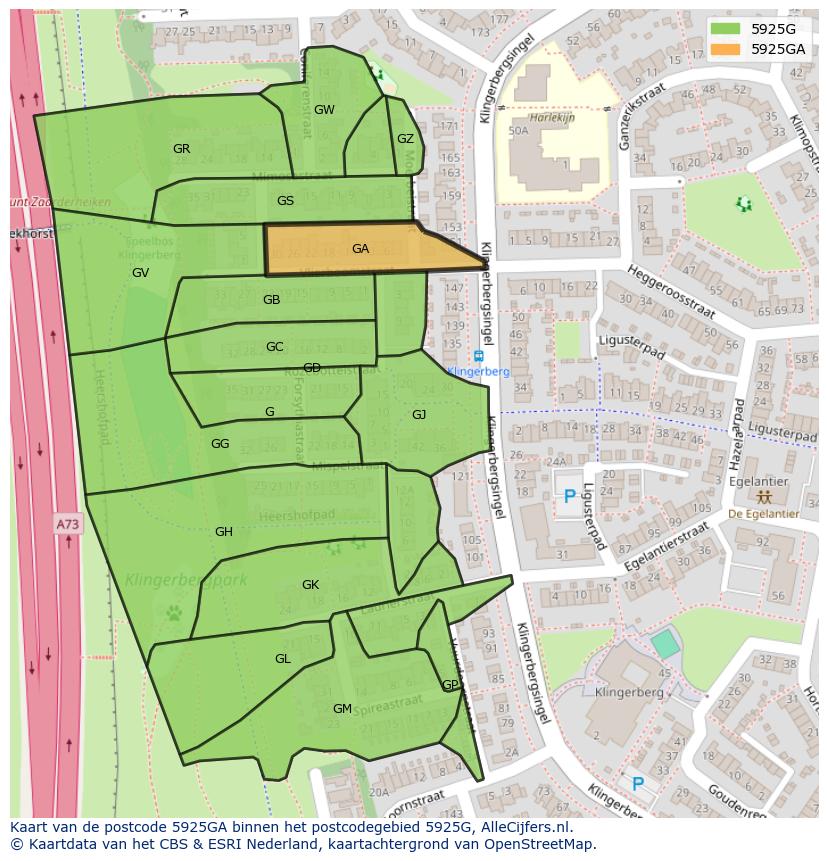 Afbeelding van het postcodegebied 5925 GA op de kaart.