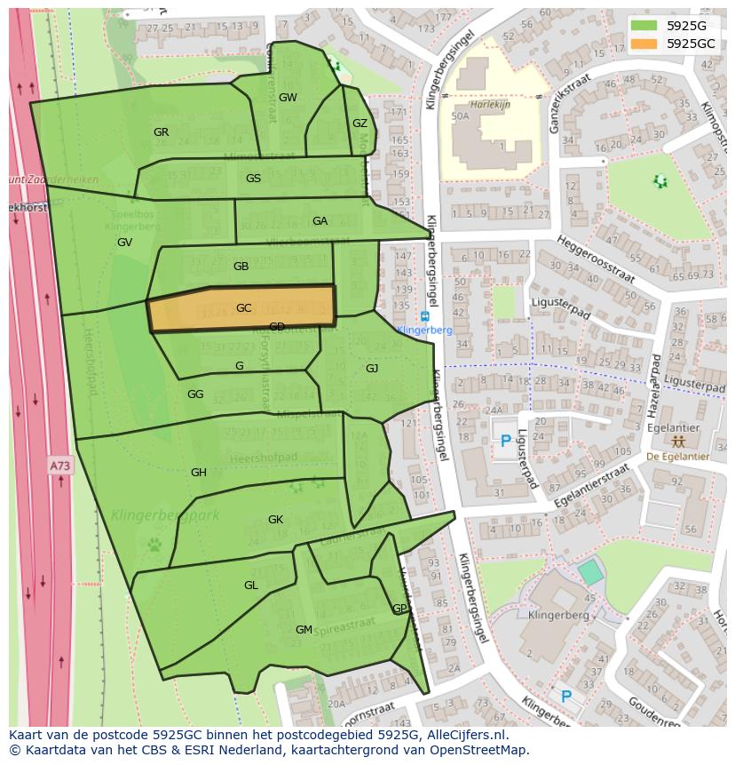 Afbeelding van het postcodegebied 5925 GC op de kaart.