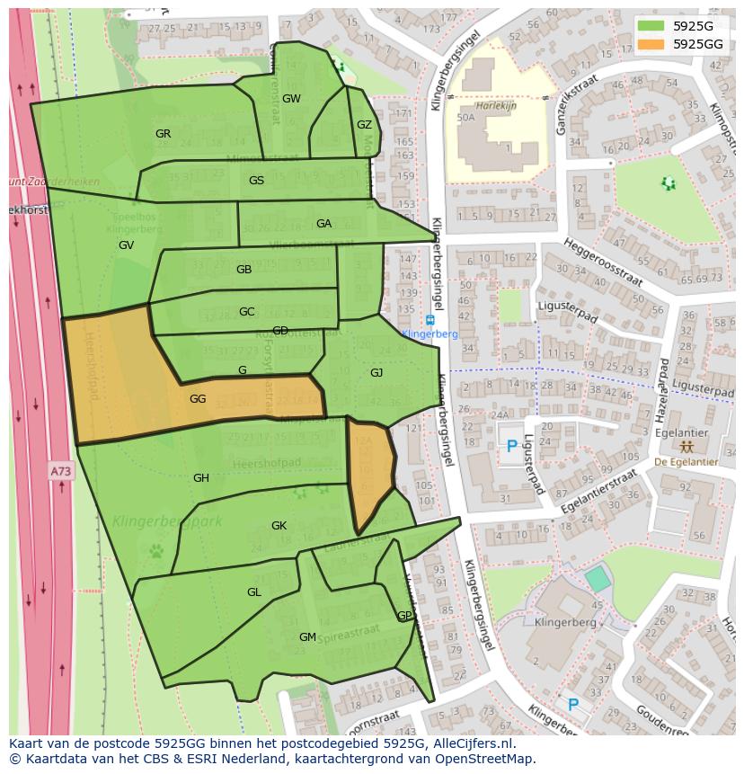 Afbeelding van het postcodegebied 5925 GG op de kaart.