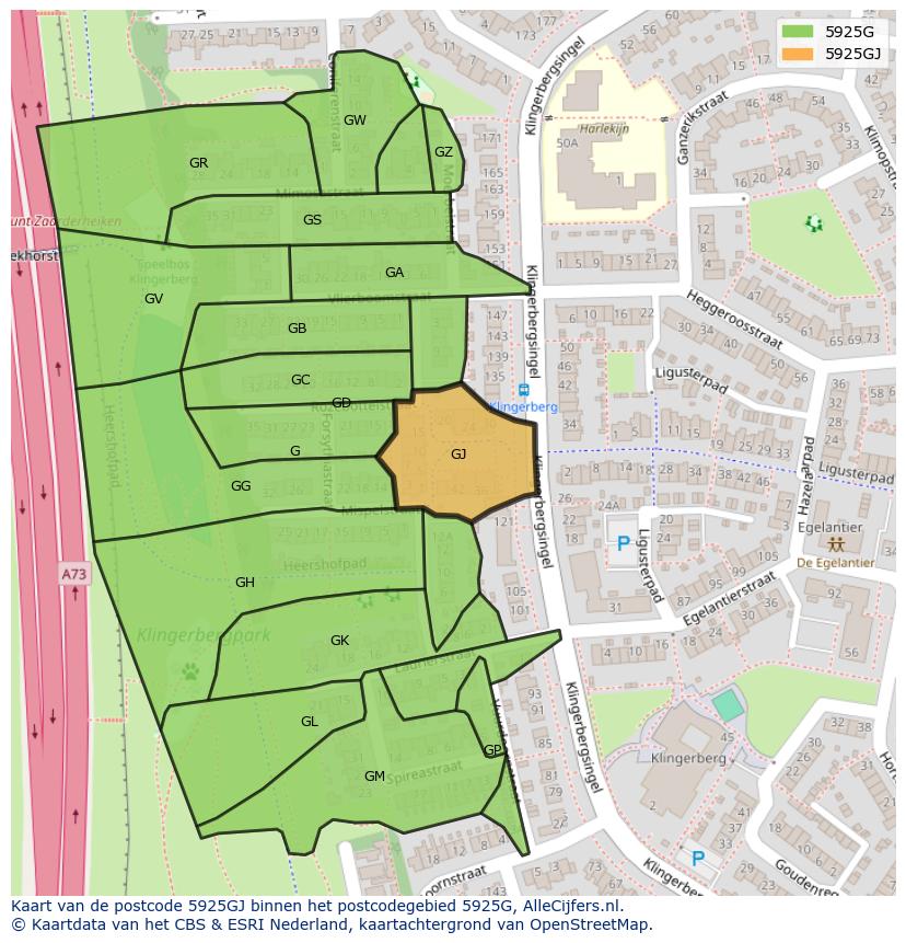 Afbeelding van het postcodegebied 5925 GJ op de kaart.