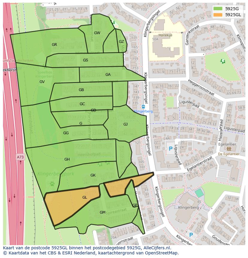 Afbeelding van het postcodegebied 5925 GL op de kaart.