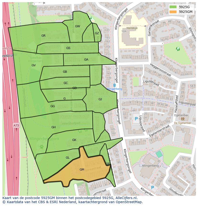 Afbeelding van het postcodegebied 5925 GM op de kaart.