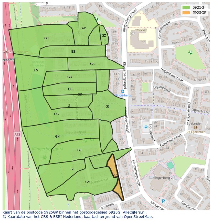 Afbeelding van het postcodegebied 5925 GP op de kaart.