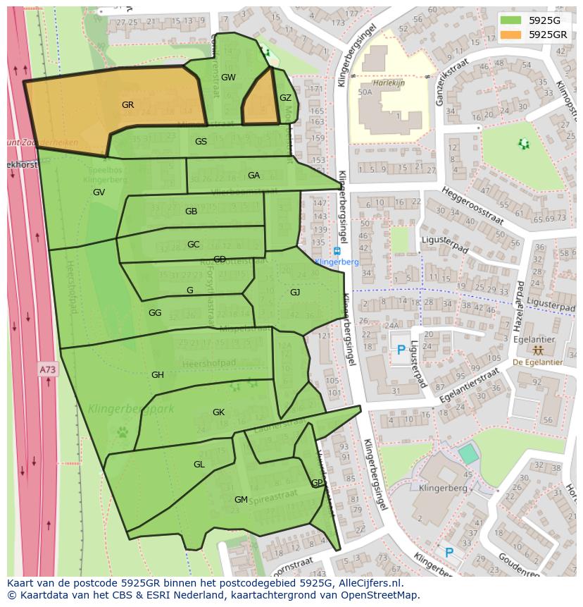 Afbeelding van het postcodegebied 5925 GR op de kaart.