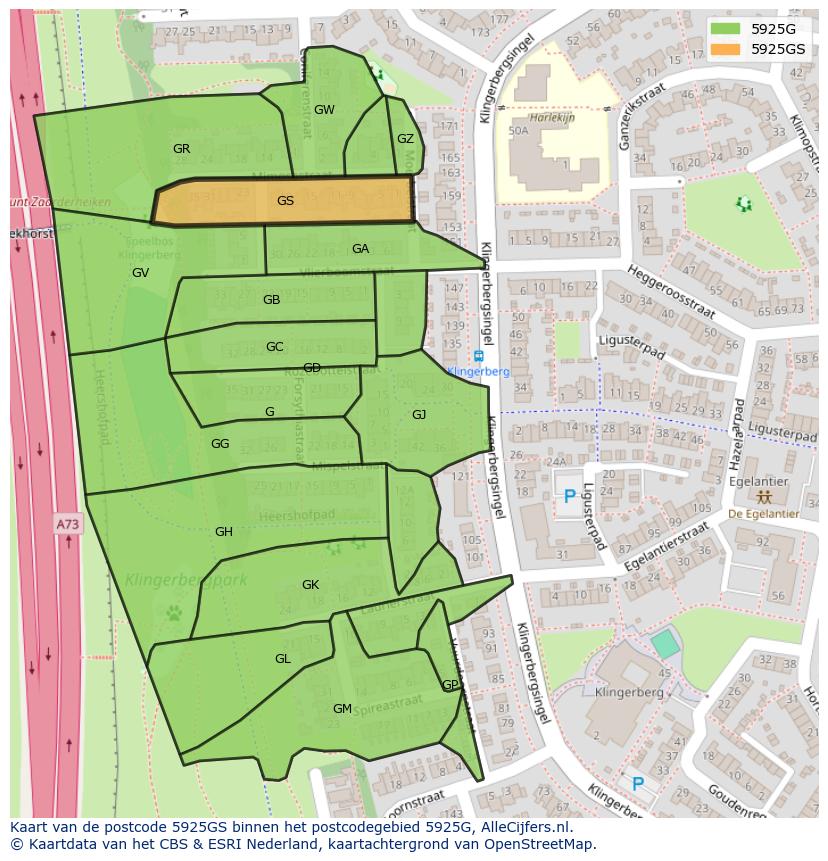 Afbeelding van het postcodegebied 5925 GS op de kaart.