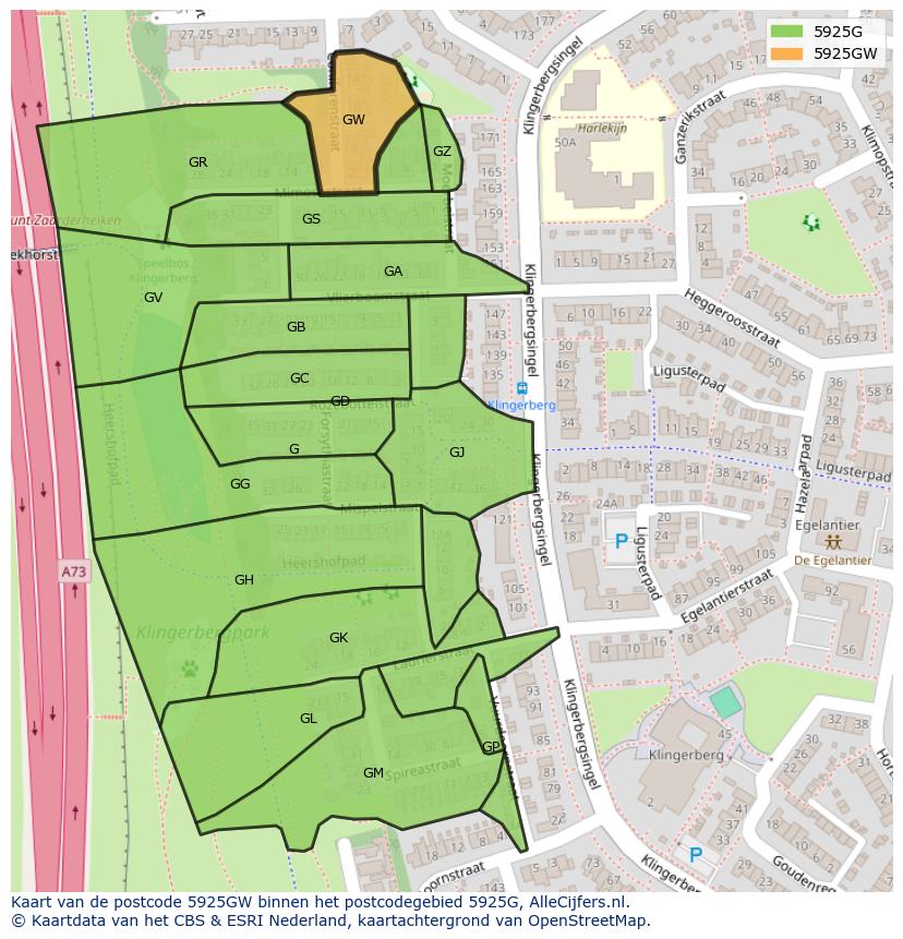 Afbeelding van het postcodegebied 5925 GW op de kaart.