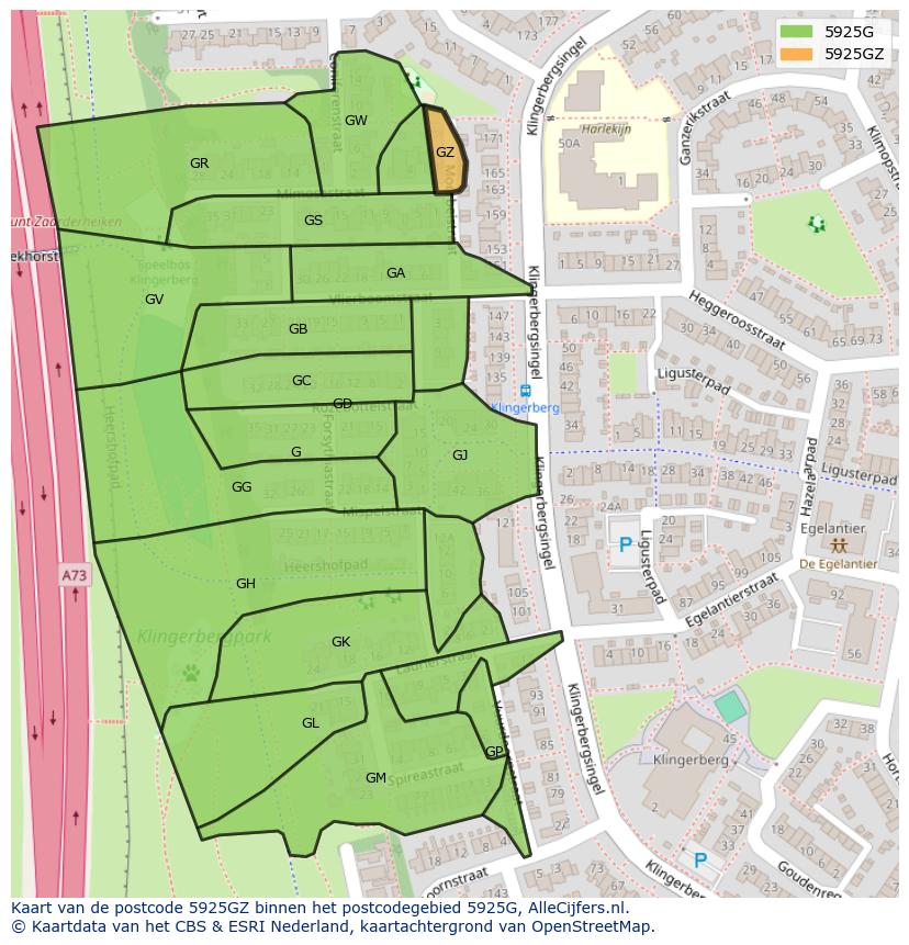 Afbeelding van het postcodegebied 5925 GZ op de kaart.