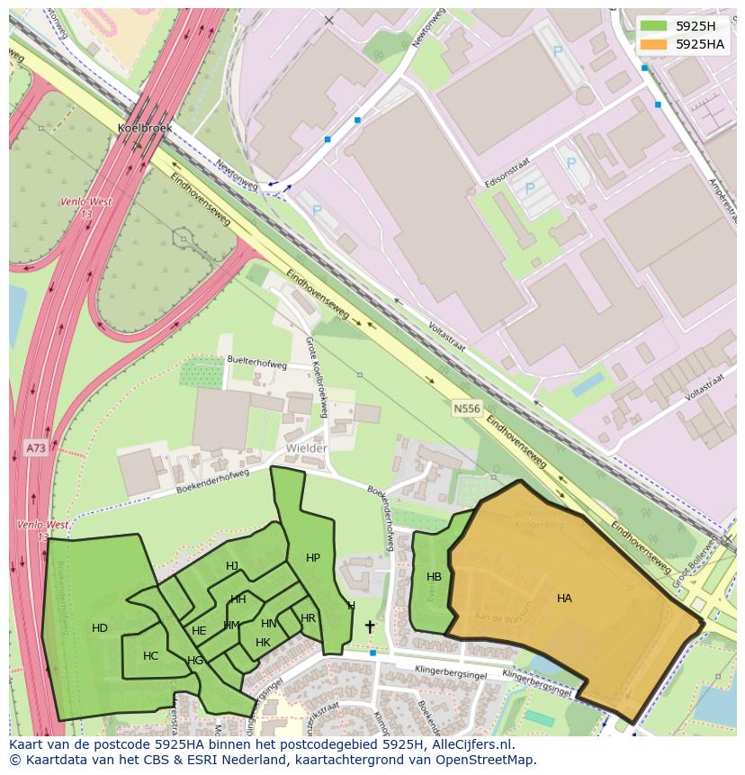 Afbeelding van het postcodegebied 5925 HA op de kaart.