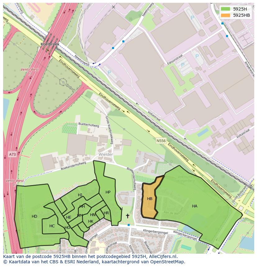 Afbeelding van het postcodegebied 5925 HB op de kaart.