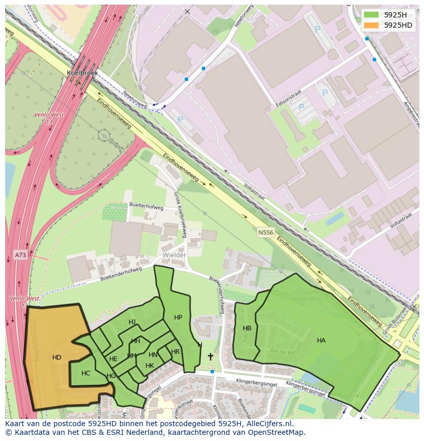 Afbeelding van het postcodegebied 5925 HD op de kaart.