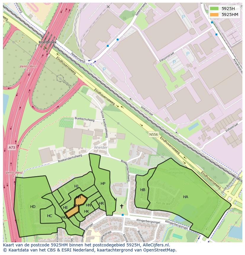 Afbeelding van het postcodegebied 5925 HM op de kaart.