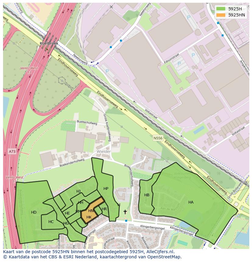 Afbeelding van het postcodegebied 5925 HN op de kaart.