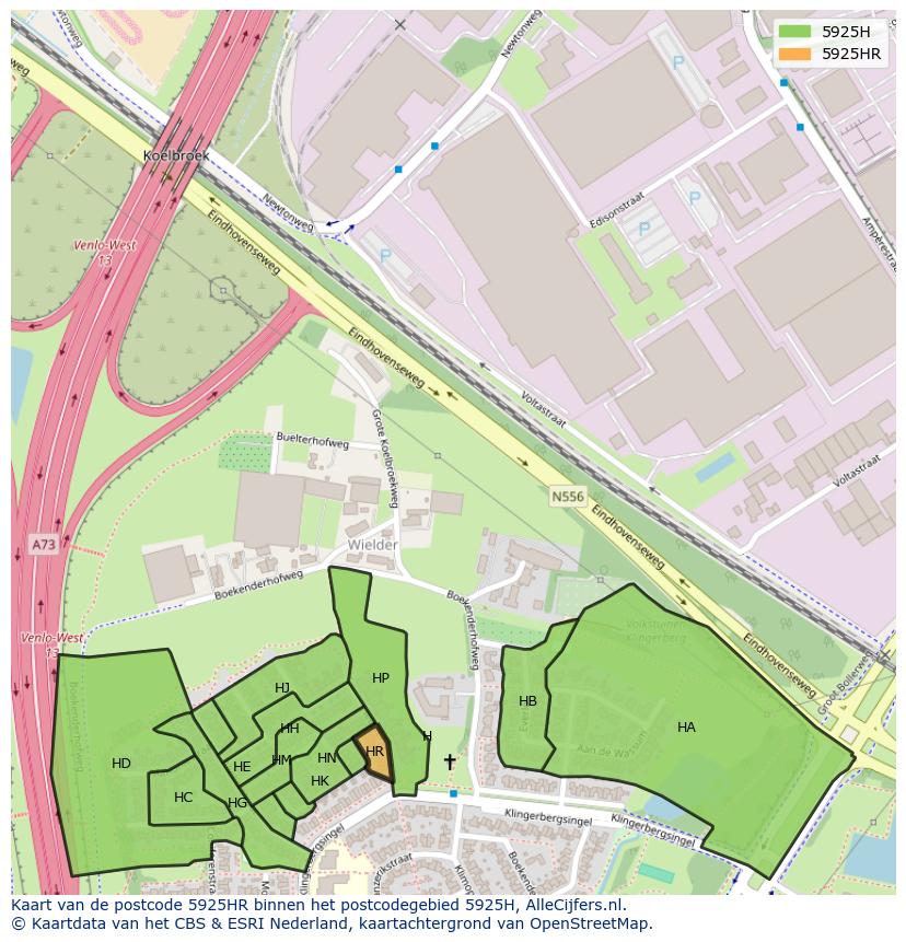 Afbeelding van het postcodegebied 5925 HR op de kaart.