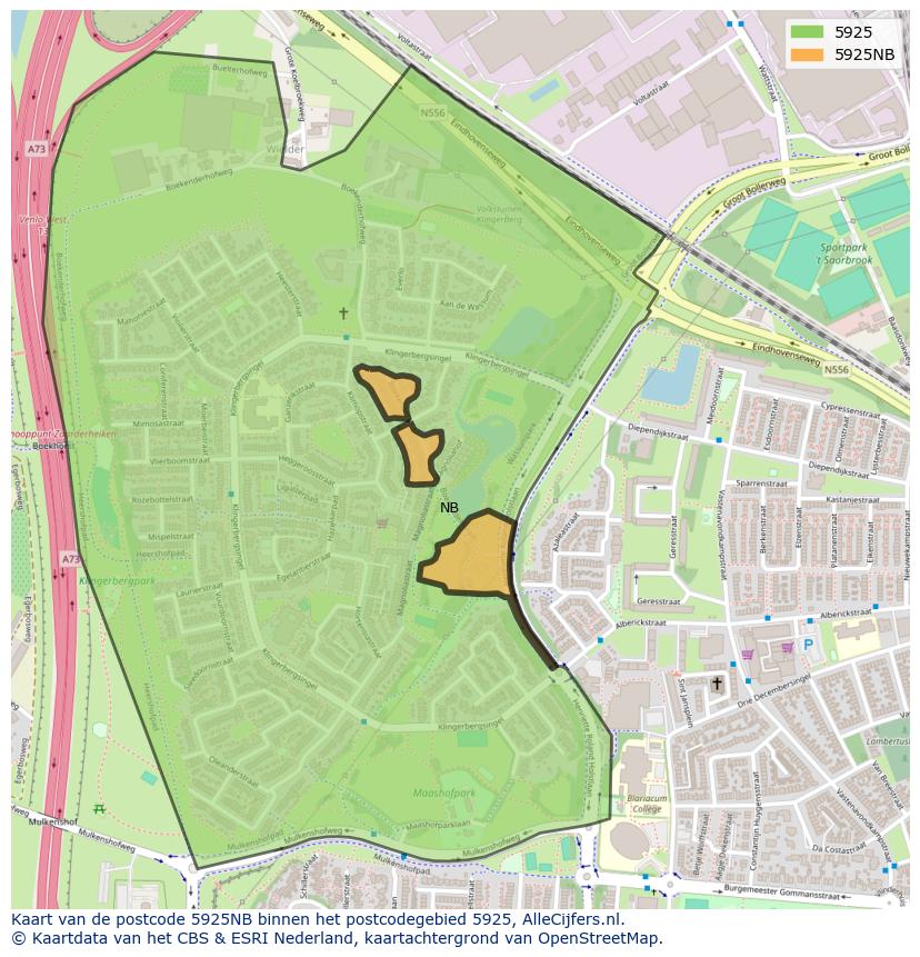 Afbeelding van het postcodegebied 5925 NB op de kaart.